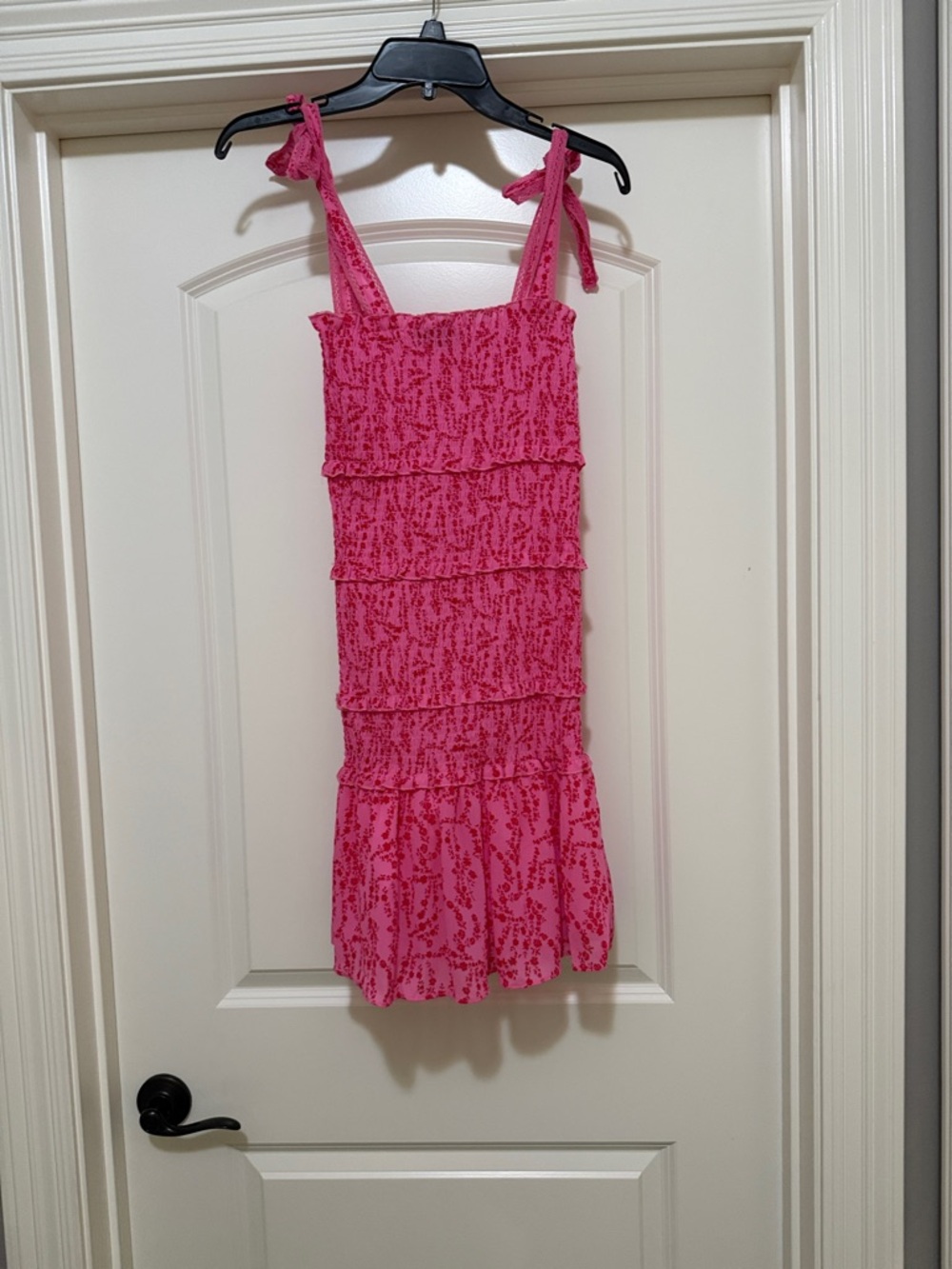 Amazon Pink Ruffle Tiered Mini Dress with Tie Straps